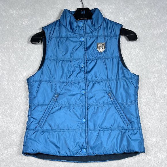 American Eagle Vest Womens Size Small Blue Puffer Jacket Sleeveless Button - Picture 1 of 12